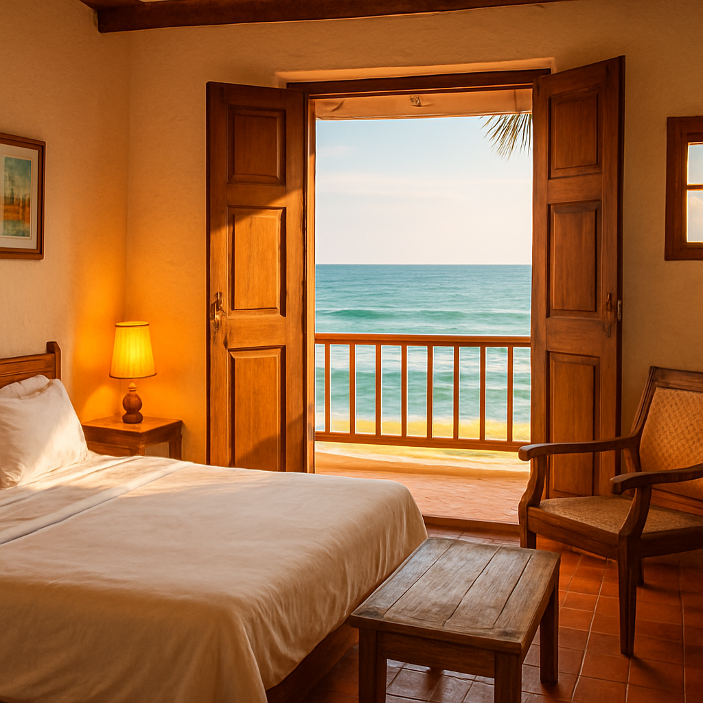 Beach cottage interior with ocean view